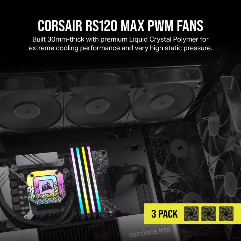Ventilátor Corsair RS120 MAX 12 cm čierny 2000 RPM 3 kusy