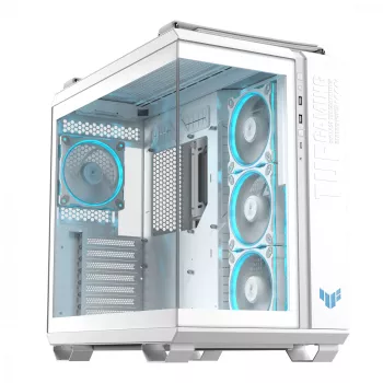 PC skriňa ASUS TUF GAMING GT502 Horizon TG ARGB biela — Midi Tower, ATX, temperované sklo, 4×3,5-palcové pozície, max. GPU 400 mm