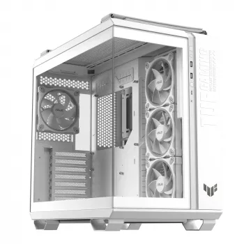 PC skriňa ASUS TUF GAMING GT502 Horizon TG ARGB biela — Midi Tower, ATX, temperované sklo, 4×3,5-palcové pozície, max. GPU 400 mm