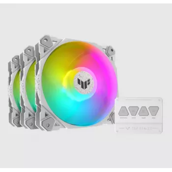 Vzduchový chladič ASUS TUF GAMING TF120 ARGB WHITE EDITION — 3×120 mm ventilátory, 1900 ot/min, 29 dB, diaľkový ovládač