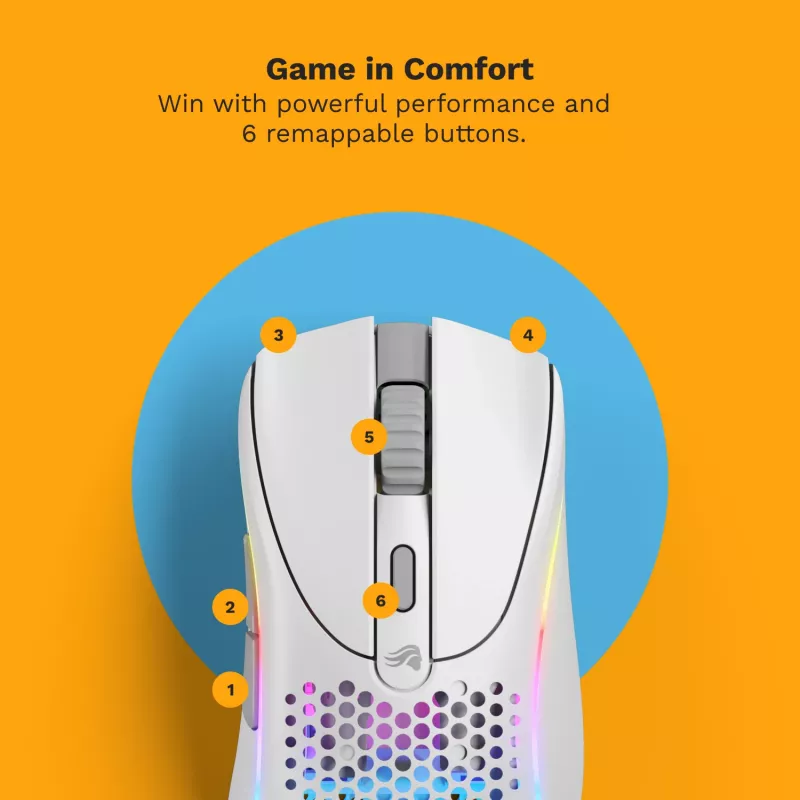 Glorious Gaming Glorious Model D 2 Wireless - matná biela, pravá ruka, RF Wireless, 19000 DPI, biela