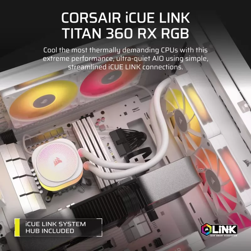 CORSAIR CPU chladič - Icue Link Titan 360 Rx RGB AIO kvapalinový chladič - biely