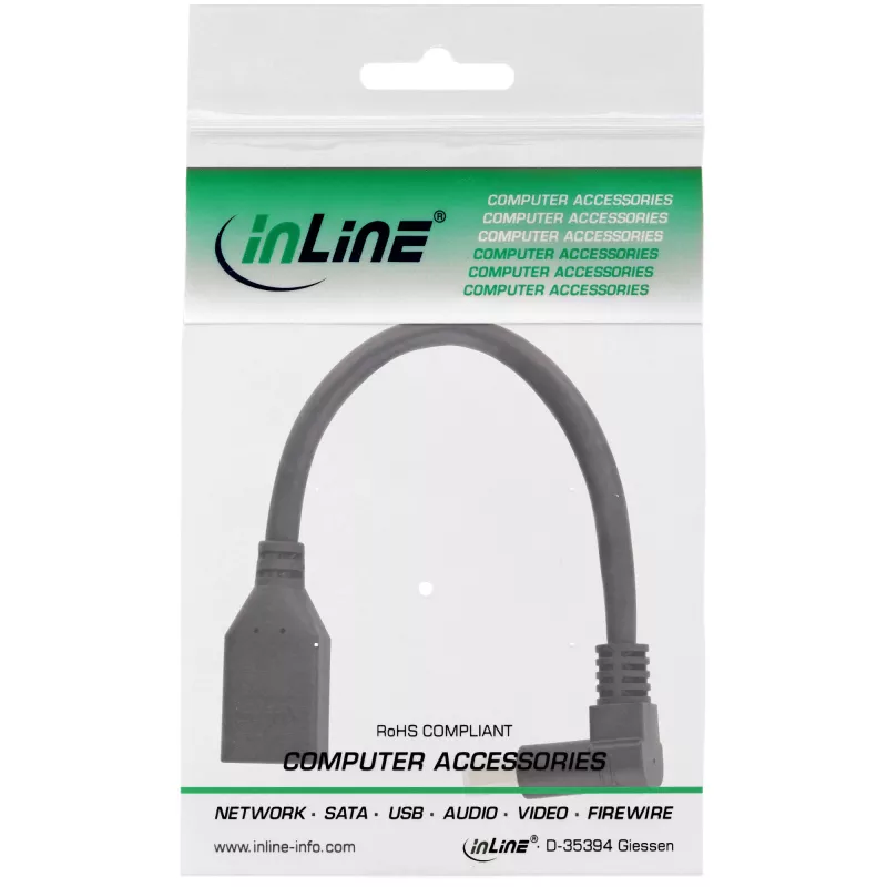 InLine DisplayPort 1.4 adaptérový kábel M/F, 8K4K, zahnutý dole, čierny/zlatý
