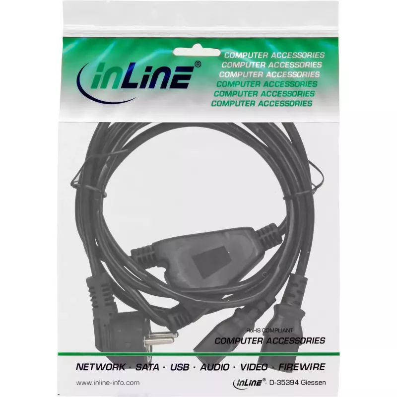 InLine Y napájací kábel 1x CEE 7/7 zahnutý / 2x 3-polový IEC C13 konektor samec, 1,8 m