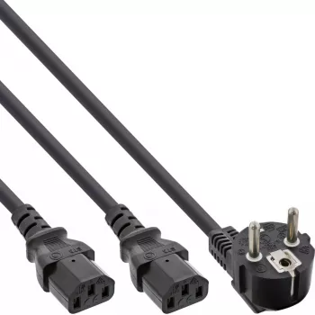 InLine Y napájací kábel 1x CEE 7/7 zahnutý / 2x 3-polový IEC C13 konektor samec, 1,8 m