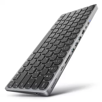 Axagon HMC-KB-GE, USB 5Gbps hub s klávesnicou, HDMI 4K/60Hz, 3x USB-A, SD/mSD, Audio, PD 100, nemecký layout