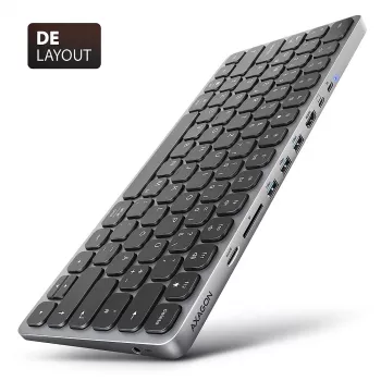 Axagon HMC-KB-GE, USB 5Gbps hub s klávesnicou, HDMI 4K/60Hz, 3x USB-A, SD/mSD, Audio, PD 100, nemecký layout