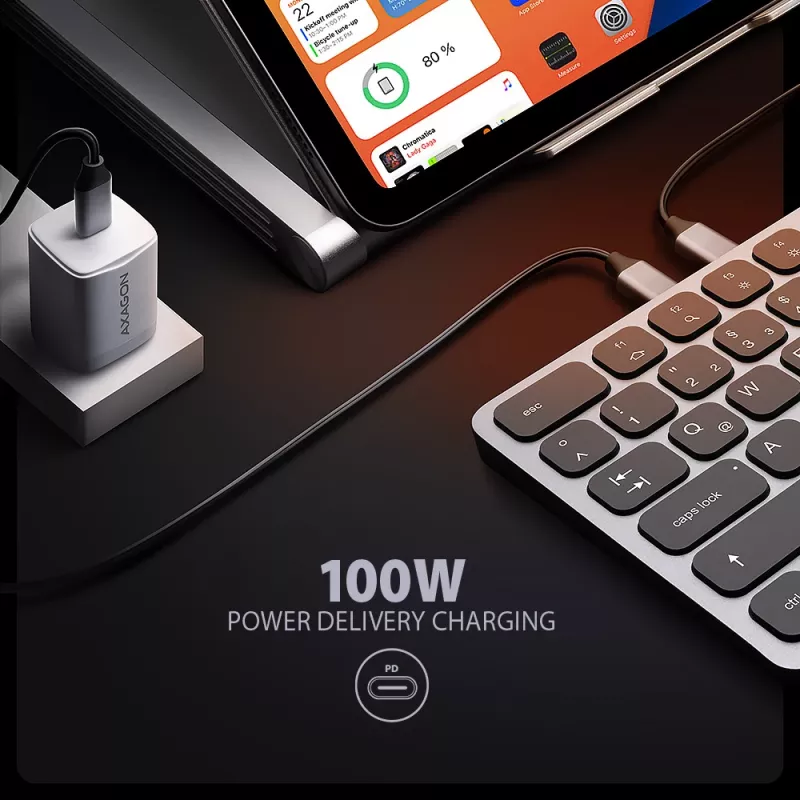 Axagon HMC-KB-GE, USB 5Gbps hub s klávesnicou, HDMI 4K/60Hz, 3x USB-A, SD/mSD, Audio, PD 100, nemecký layout