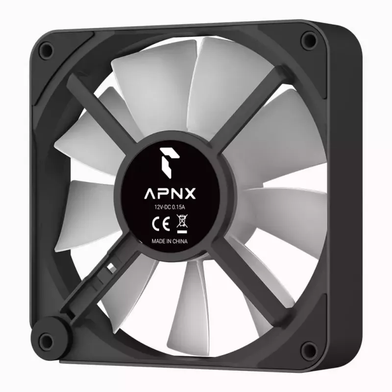 APNX FP2-120 PWM ARGB ventilátor do skrinky, 120 mm, 500–1800 ot./min, 83,85 CFM, 34,8 dB, čierny