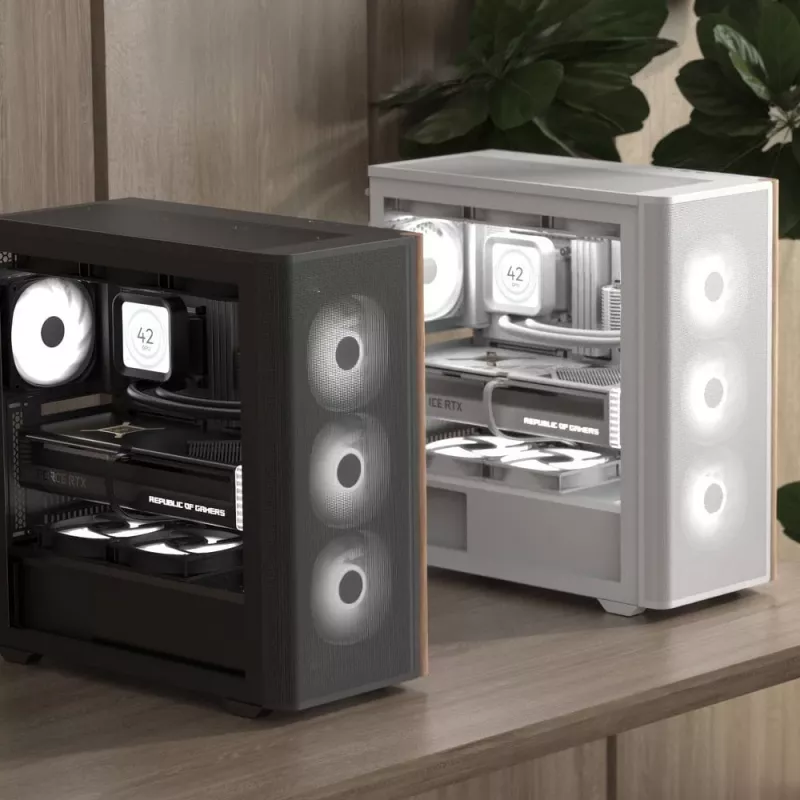 Aerocool D501A Midi Tower čierna, drevo