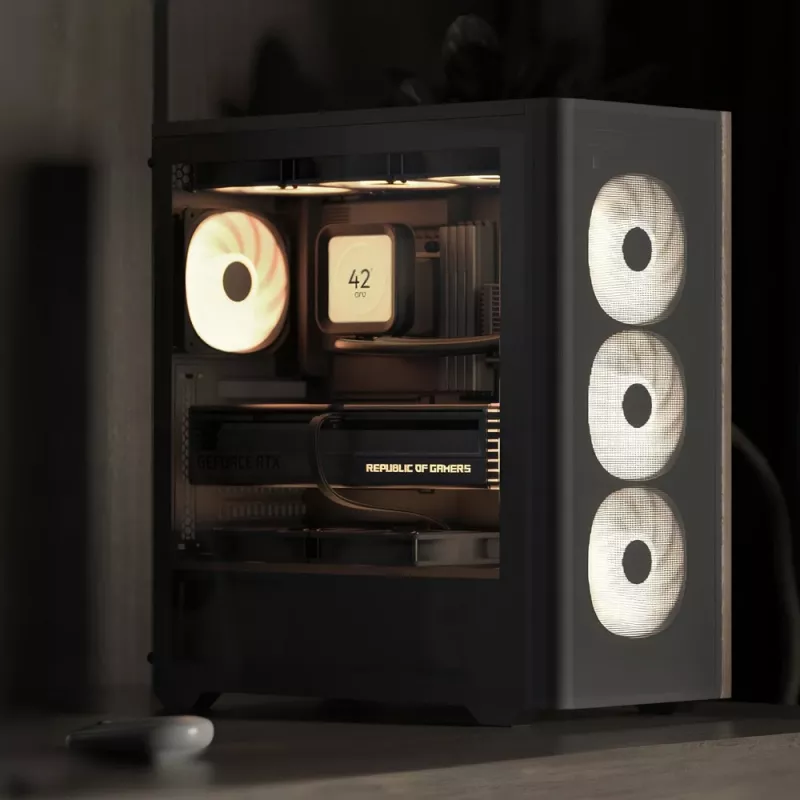 Aerocool D501A Midi Tower čierna, drevo