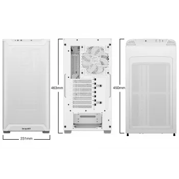 PC skriňa be quiet! PURE BASE 501 Airflow Midi Tower biela — ATX, 3×140mm vpredu, 1×140 mm vzadu, 5×2,5 palcov, 2×3,5 palcov, USB‑C, podpora PWM