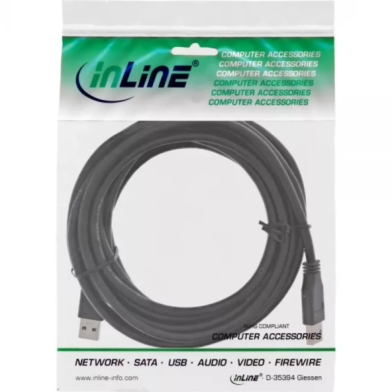 InLine USB 3.2 Gen.1 kábel Type-A samec / A samec, čierny, 5 m