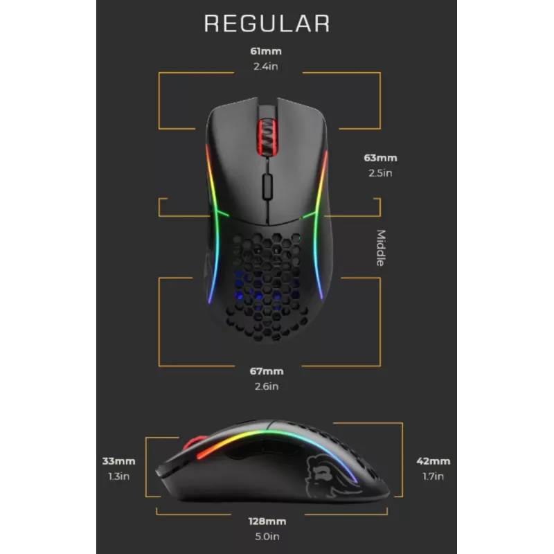 Glorious Gaming Glorious Model D Wireless – matná čierna, pravá ruka, RF Wireless, 19000 DPI, čierna