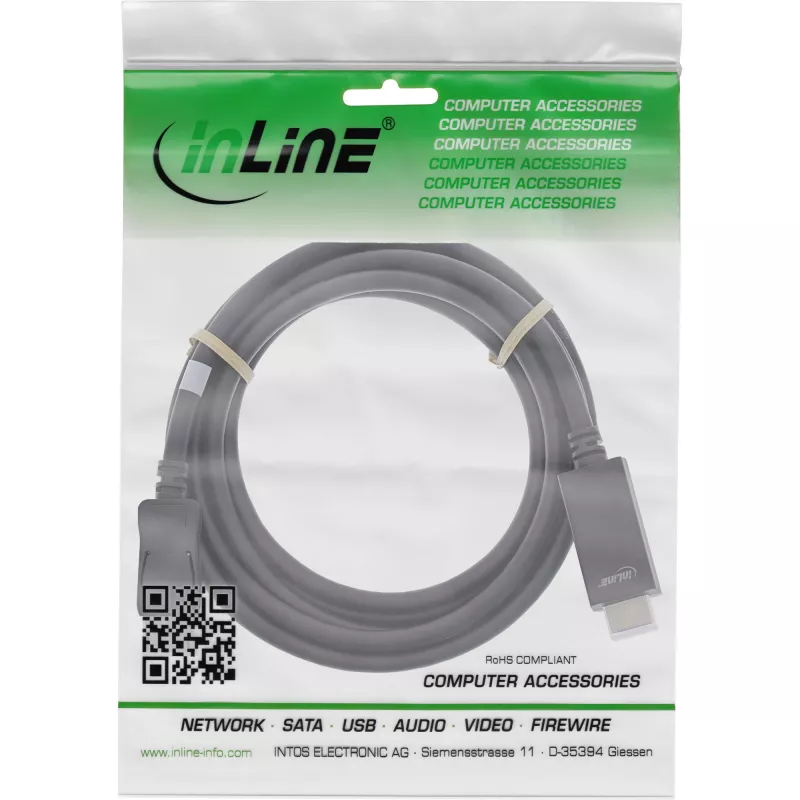 InLine konverzný kábel DisplayPort na HDMI, 4K/60Hz, čierny, 3m