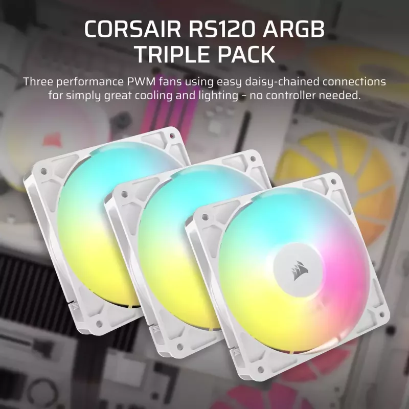 Ventilátor Corsair RS120 ARGB 12 cm biely 420–2100 ot/min 3 ks