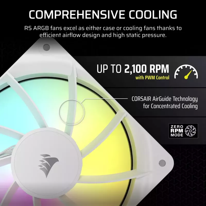 Ventilátor Corsair RS120 ARGB 12 cm biely 420–2100 ot/min 3 ks
