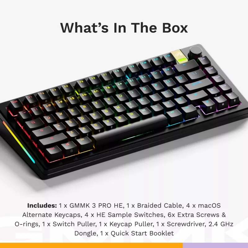 Glorious GMMK 3 Pro HE 75 % bezdrôtová herná klávesnica, zostavená, spínače Fox HE, US ANSI, čierna