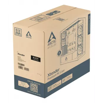 ARCTIC Xtender VG (Black) Premium E-ATX PC skriňa s vertikálnou montážou GPU