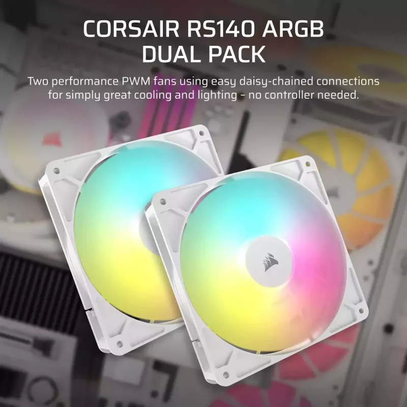 Corsair RS140 ARGB Dual Pack skrinkové ventilátory, 140 mm, biele, CO-9050187-WW