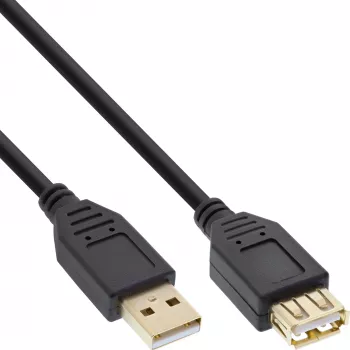InLine USB 2.0 predlžovací kábel Type-A konektor samec / samica, pozlátený, čierny, 5m