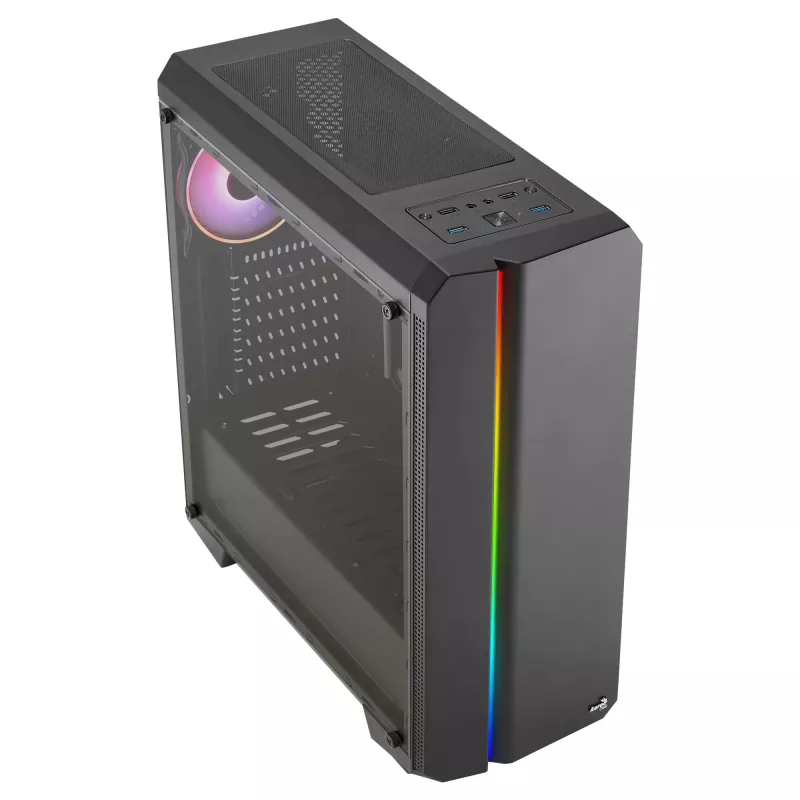 Aerocool GENESISV2BK PC ATX skriňa, predný panel LED ARGB ventilátor ARGB 12 cm, čierna