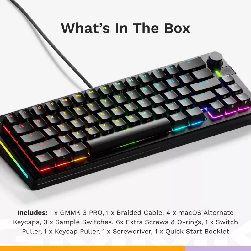 GLORIOUS GMMK 3 PRO 65% Prebuilt mechanická klávesnica, káblová USB, QWERTY, RGB, čierna