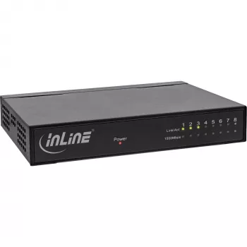 InLine sieťový switch 8-port, 1 Gbit/s, desktop, kov, bez ventilátora, tienené porty