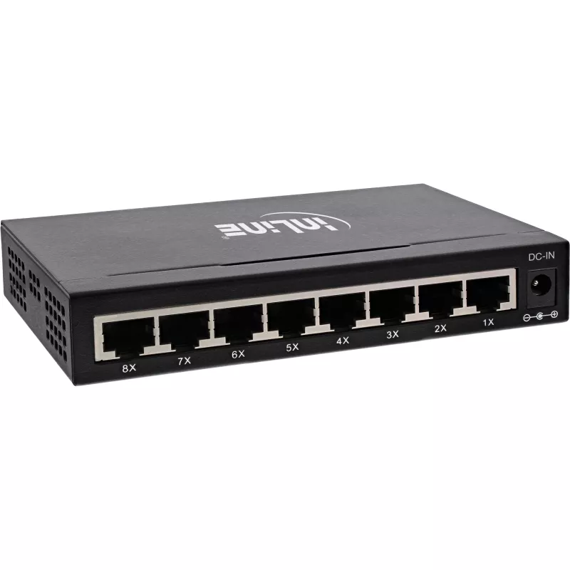 InLine sieťový switch 8-port, 1 Gbit/s, desktop, kov, bez ventilátora, tienené porty