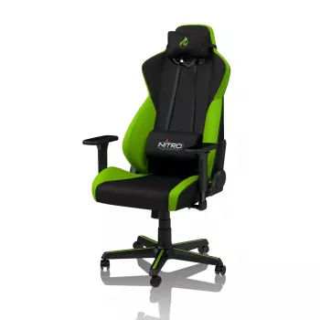 Herná stolička Nitro Concepts S300 — látkové sedadlo, výškovo nastaviteľná 128–140 cm, šírka operadla 56 cm, čierna/zelená