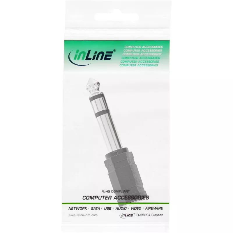 InLine audio adaptér 6,3 mm konektor samec / 3,5 mm konektor samica stereo, 3,5 mm jack konektor samica, 3,5 mm F, čierny