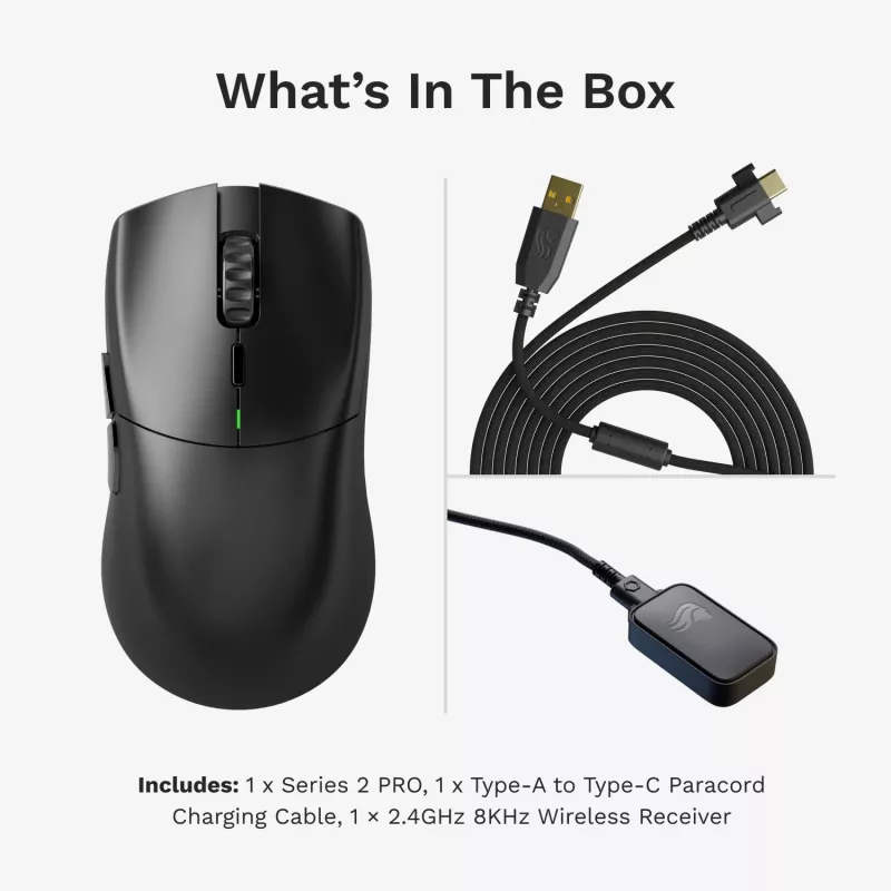 Bezdrôtová herná myš GLORIOUS Series 2 PRO (pre pravákov) – 26 000 DPI, RF Wireless + USB‑C, 4K/8K Hz, 6 tlačidiel, čierna