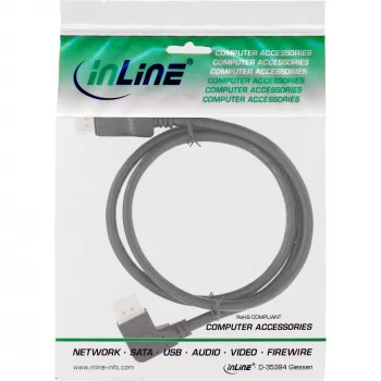 DisplayPort 1.4 kábel InLine 17151L 8K4K vľavo zahnutý čierny/zlatý 1m