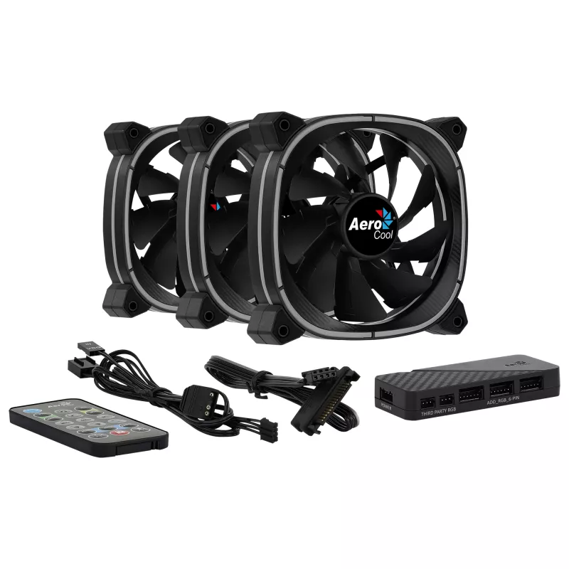 Aerocool ASTRO12PRO sada 3 ventilátory PC 12 cm LED RGB antivibračný diaľkový ovládač