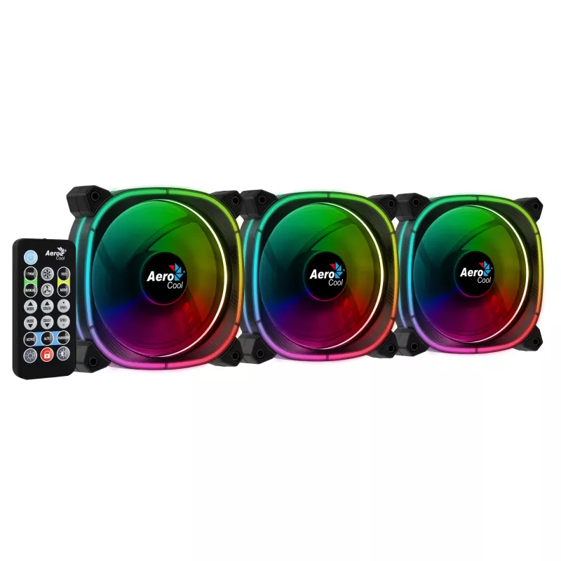 Aerocool ASTRO12PRO sada 3 ventilátory PC 12 cm LED RGB antivibračný diaľkový ovládač