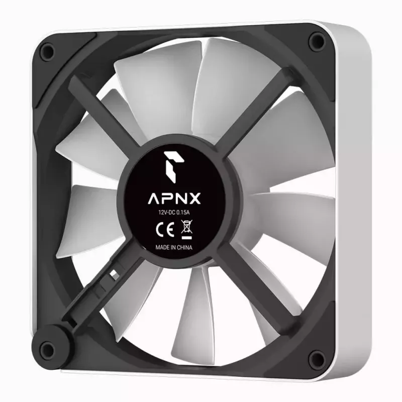 APNX FP2-120 PWM ARGB ventilátor do skrinky, 120 mm, 500–1800 ot./min., 83,85 CFM, 34,8 dB, biely