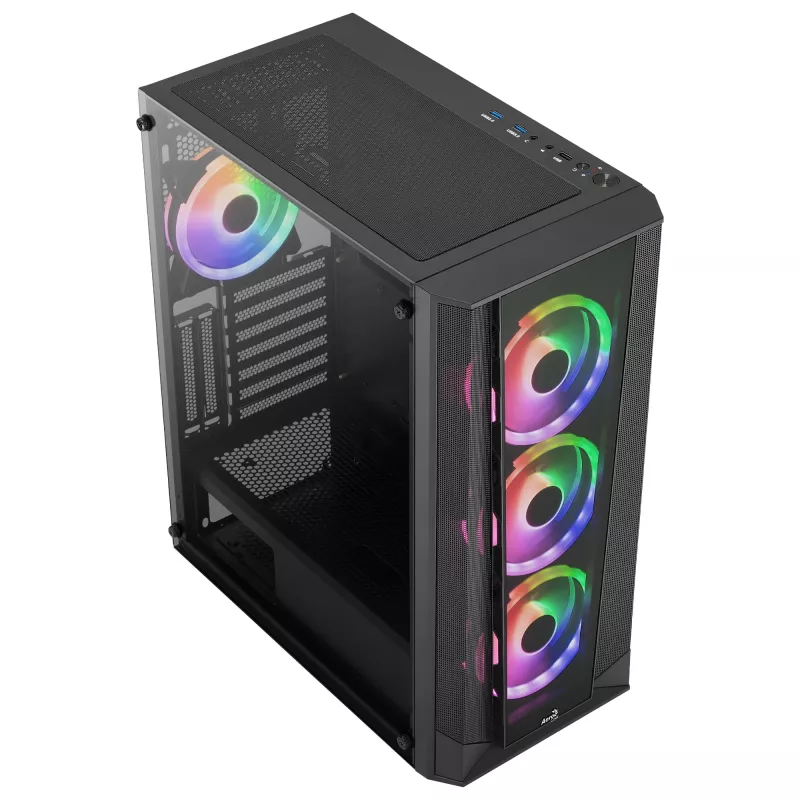 Aerocool PRISMBKV3 PC skriňa ATX čierna 4 ventilátory ARGB predná strana bočnica z tvrdeného skla