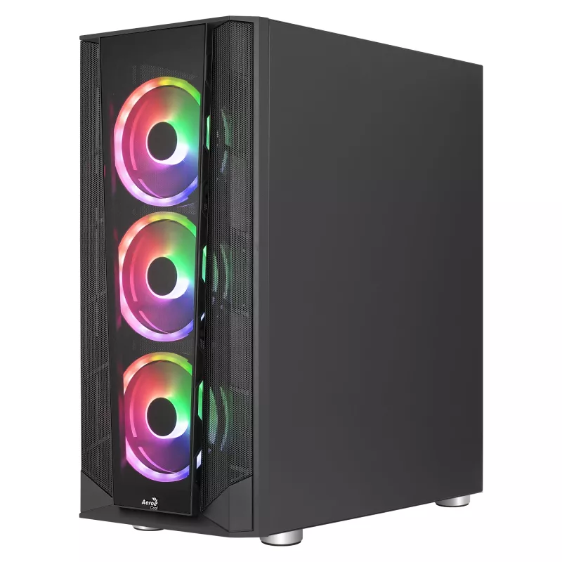Aerocool PRISMBKV3 PC skriňa ATX čierna 4 ventilátory ARGB predná strana bočnica z tvrdeného skla