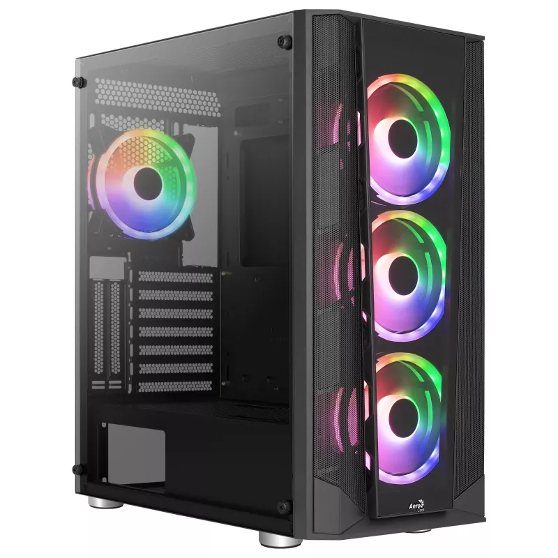 Aerocool PRISMBKV3 PC skriňa ATX čierna 4 ventilátory ARGB predná strana bočnica z tvrdeného skla