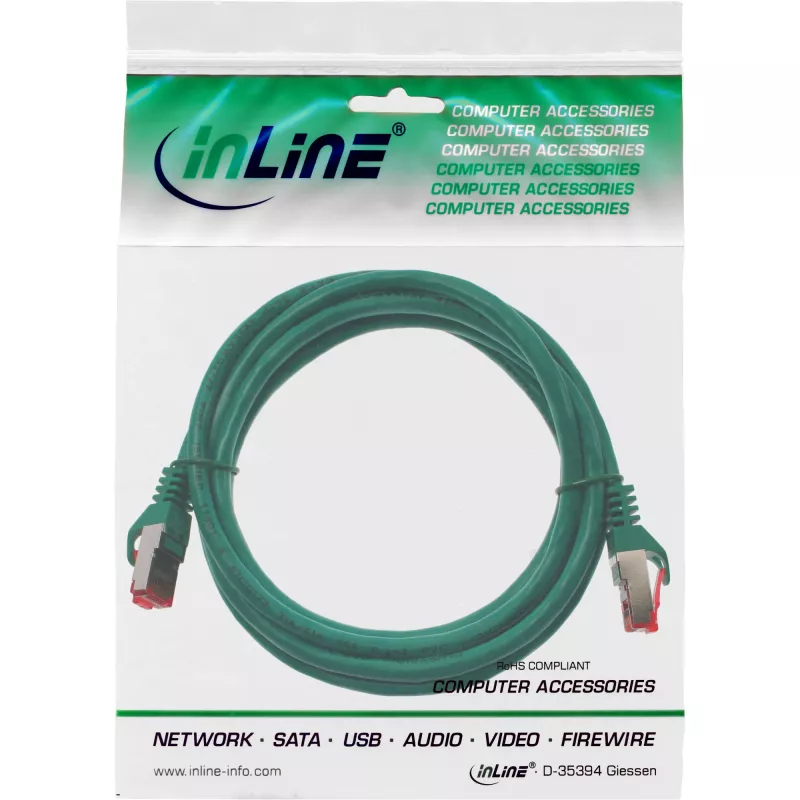 InLine Patch kábel S/FTP PiMF Cat.6 250MHz PVC copper zelený 0.5m