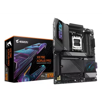 GIGABYTE X870E AORUS PRO základná doska - podporuje AMD Ryzen 9000 CPU, 16+2+2 fáz digitálny VRM, až do 8000MHz DDR5 (OC), 3xPCIe 5.0 + 1xPCIe 4.0, Wi-Fi 7, 2.5GbE LAN, USB 4