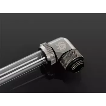 Bitspower Multi-Link adaptér 90°, G1/4 vonkajší závit na tuhú rúrku 12 mm OD, otočný, sivý (BP-BSE90RML)