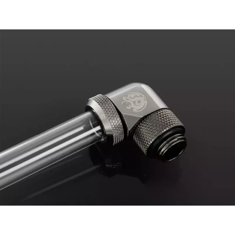 Bitspower Multi-Link adaptér 90°, G1/4 vonkajší závit na tuhú rúrku 12 mm OD, otočný, sivý (BP-BSE90RML)
