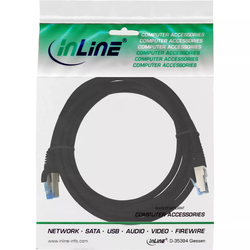 InLine patch kábel S/FTP PiMF Cat.6A bezhalogénový 500MHz čierny 1m