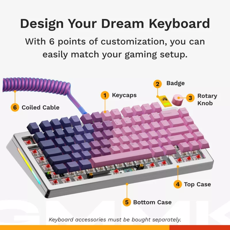 Glorious Gaming GMMK 3 PRO 75% Barebones Wired Silver - US, 75%, káblová, USB, RGB LED, strieborná