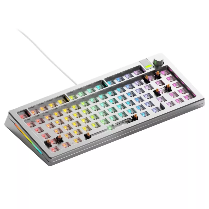 Glorious Gaming GMMK 3 PRO 75% Barebones Wired Silver - US, 75%, káblová, USB, RGB LED, strieborná