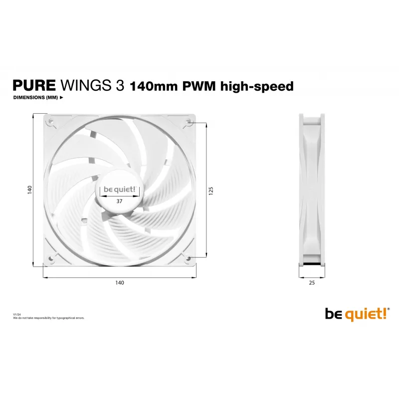 be quiet! Pure Wings 3 140mm PWM High-Speed White počítačový ventilátor 14 cm 1 ks