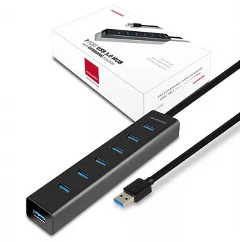 Axagon HUE-SA7BP 7x USB 3.0 ALU NABÍJACÍ HUB čierny vrátane napájacieho zdroja