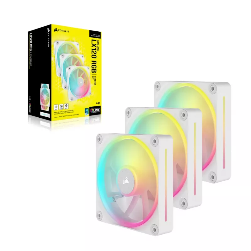CORSAIR Icue Link Lx120 RGB 120mm Pwm ventilátor štartovacia sada - biela