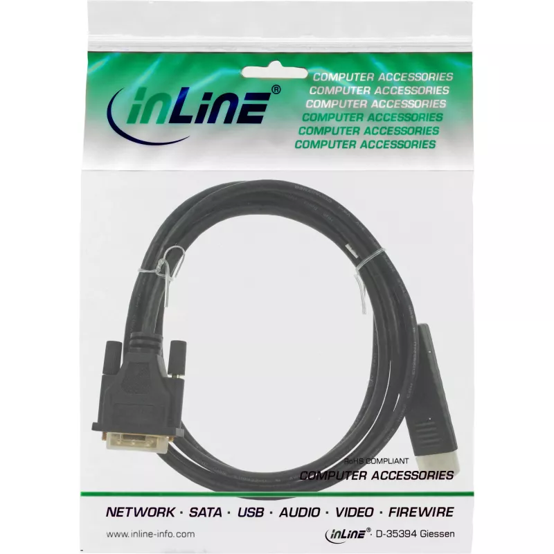 InLine DisplayPort na DVI konvertorový kábel, čierny, 1 m, 1 m, DVI-D, DisplayPort, konektor samec, konektor samec, čierny